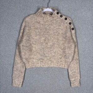 Jessica Simpson Cropped Sweater XS Cotton Wool Fisherman Oatmeal Heritage Cozy